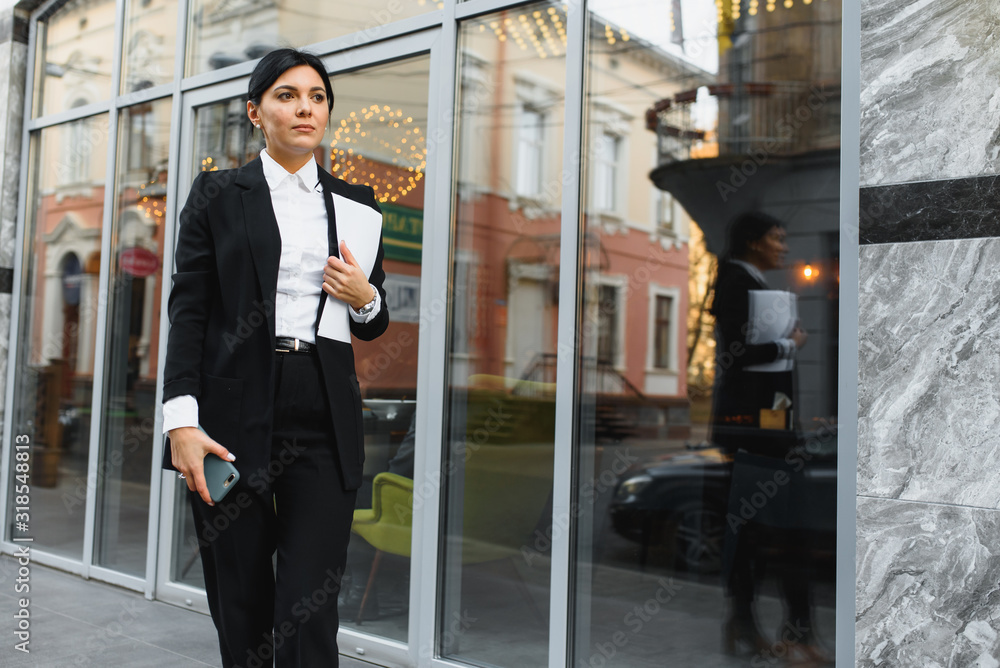 stylish brunette business woman outdoors stylish brunette business woman outdoors
