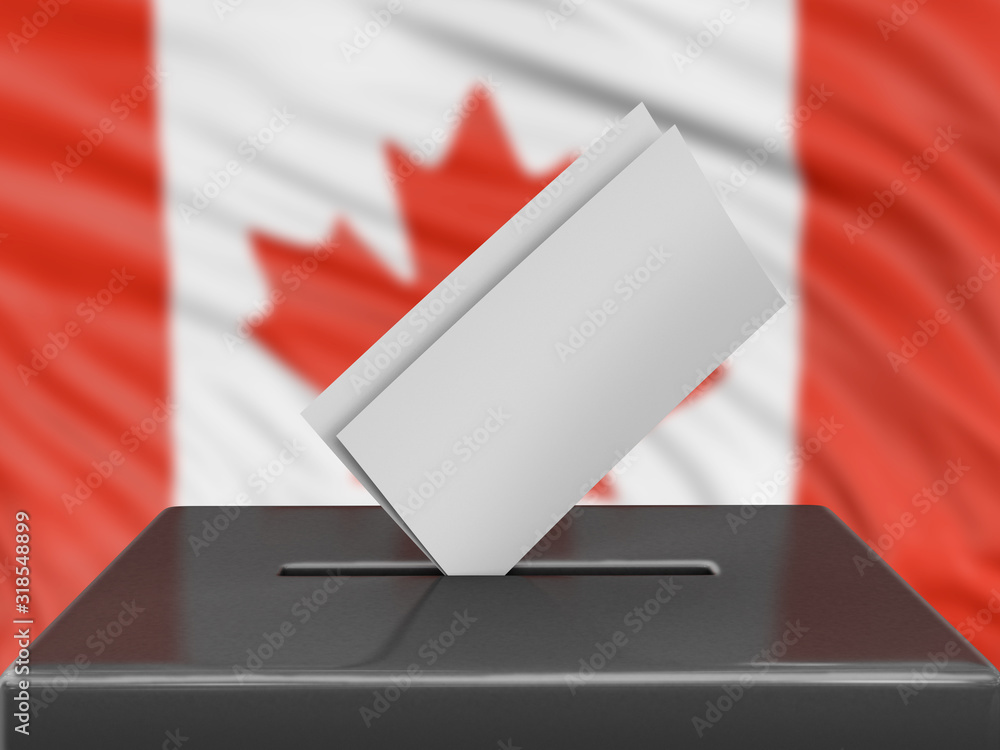 Ballot box with Canadian flag on background Ballot box with Canadian flag on background