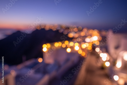 Travel background, blurry sunset landscape and urban. World environment day concept. Bokeh light and blur city skyline sunrise background