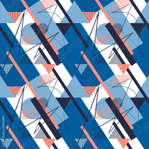 Decorative pattern for the background, tile and textiles. It is assembled from modular parts. Vector. Seamless.