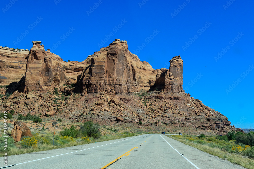 Mountaitns and Red Stones of the Canyonlands National Park, USA Mountaitns and Red Stones of the Canyonlands National Park, USA