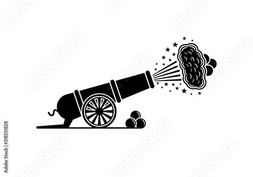 Vector old artillery gun icon on a white background.
