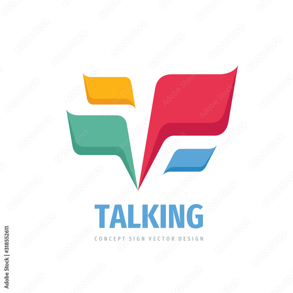 Talking - speech bubbles vector logo concept illustration in flat style. Dialogue icon. Chat sign. Social media symbol. Communication messages insignia. Design element. Talking - speech bubbles vector logo concept illustration in flat style. Dialogue icon. Chat sign. Social media symbol. Communication messages insignia. Design element.