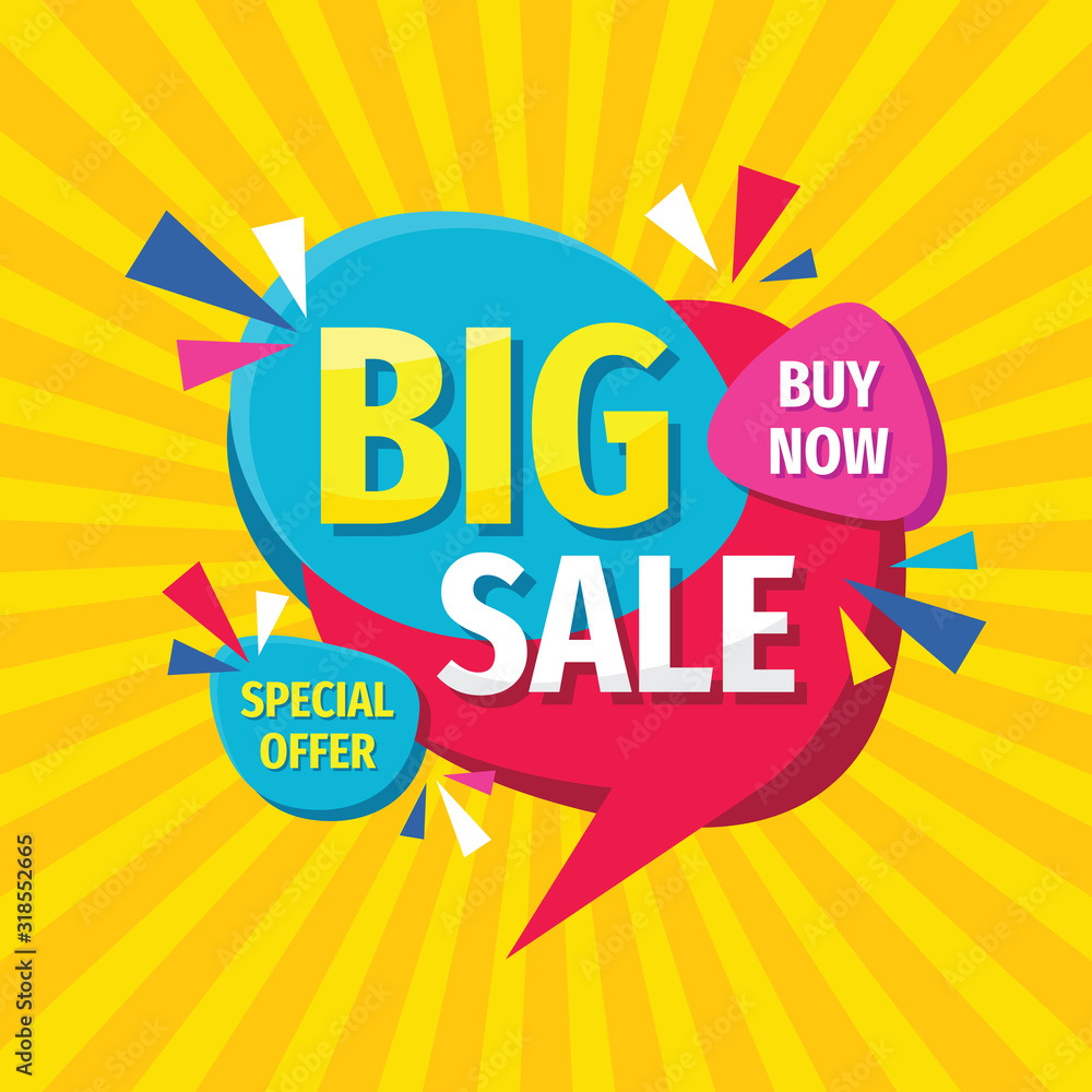 Fototapeta premium Big sale concept banner template design. Discount abstract promotion layout poster. Special offer. Buy now. Vector illustration.