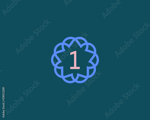 Premium number 1 vector logotype. Elegant floral frame with number icon logo. Digit symbol mark.