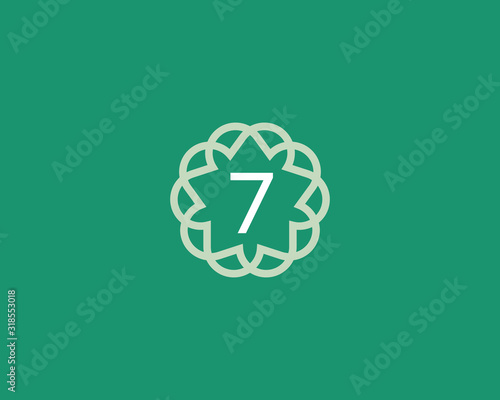 Premium number 7 vector logotype. Elegant floral frame with number icon logo. Digit symbol mark.