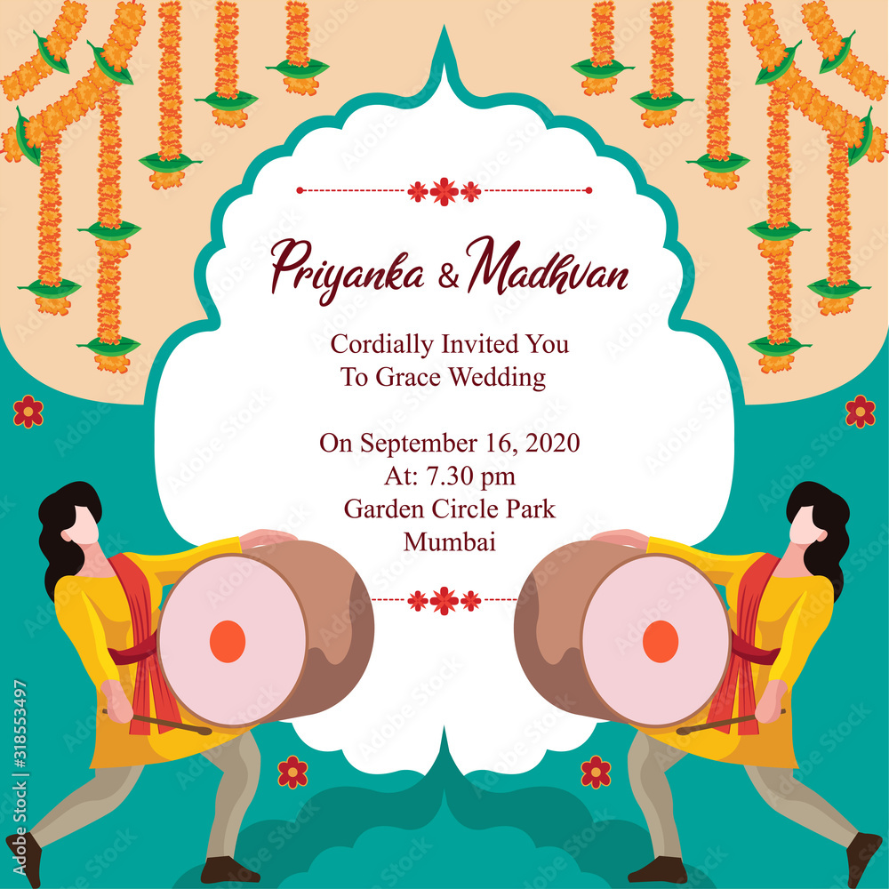hindu wedding card invitation template design vector Stock Vector
