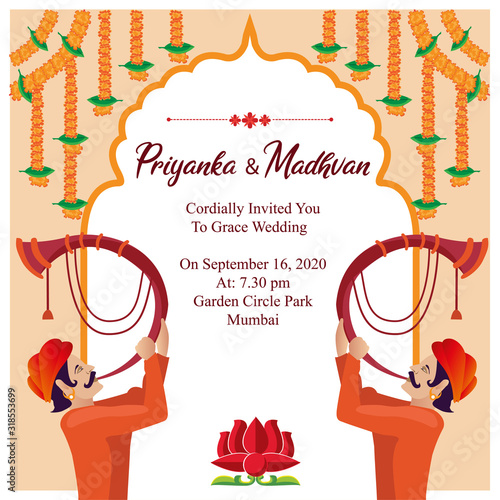 indian royal hindu wedding card invitation template design vector