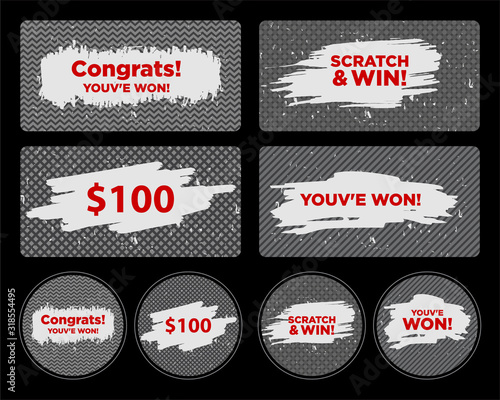 Vector Set of Scratch & Win Card/ Lottery Ticket/ Scratch Torn Marks Effect. Suitable for Scratch Card Games or Lottery Concept.