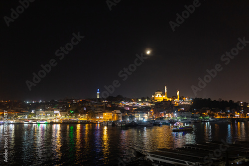 Istanbul at night with a view of the Golden Horn and the Süleymaniye mosque