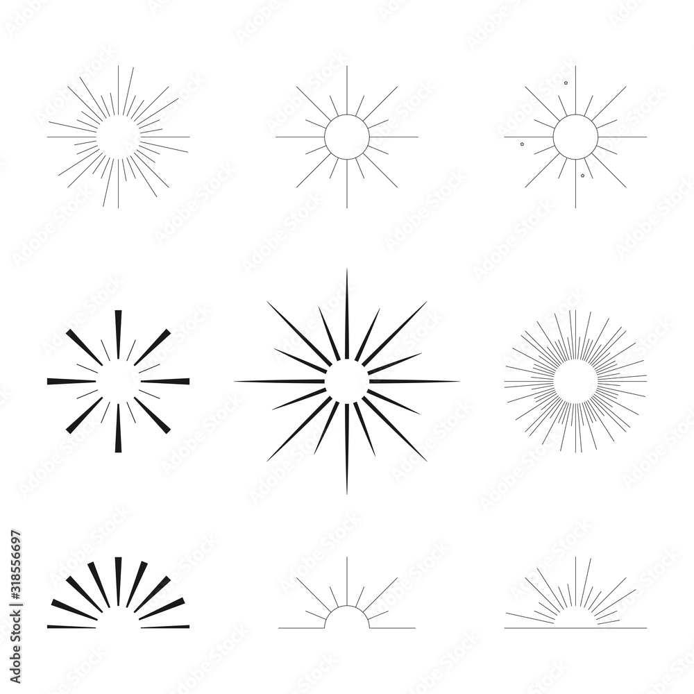 Sunburst and star burst vector icons set isolated on a white background.