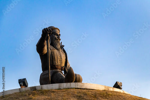 the Sikh Warrior Baba Banda Singh Bahadur statue sitting against sky in the background. historical memorial concept.