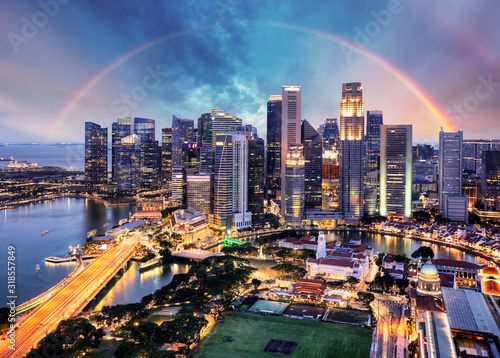 Singapore cityscape with rainbow, Asia