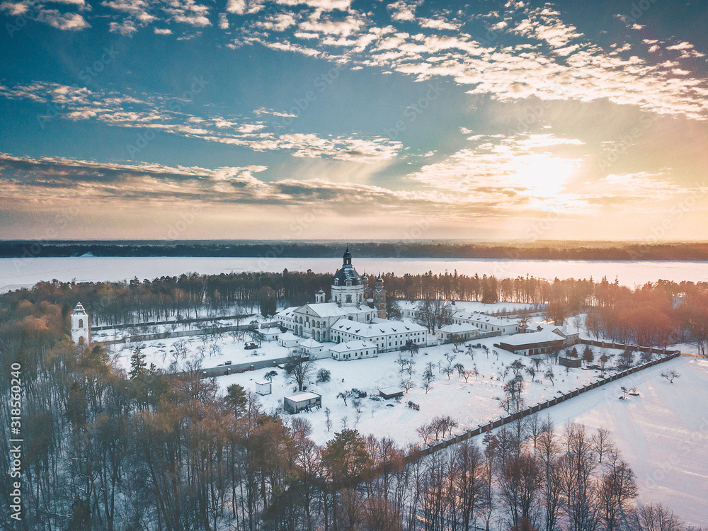 Fototapeta premium Frozen Kaunas sea. Drone aerial view