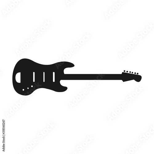 A vector silhouette of an electric guitar on a white background