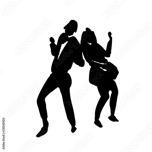 Vector Hand drawn watercolor illustration. People shaped watercolor stains. Dancing man and woman