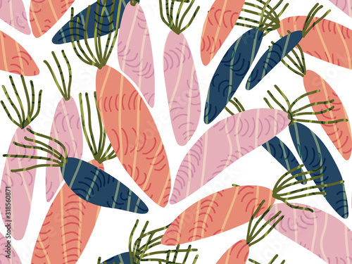 Abstract colorful seaweed background. Floral seamless vector pattern in blue and pink