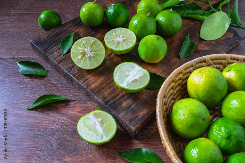Fresh lime in green basket