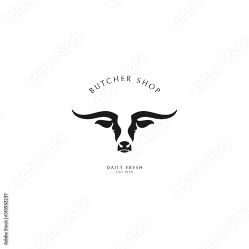 Butcher shop. Logo template. Texas longhorn bull