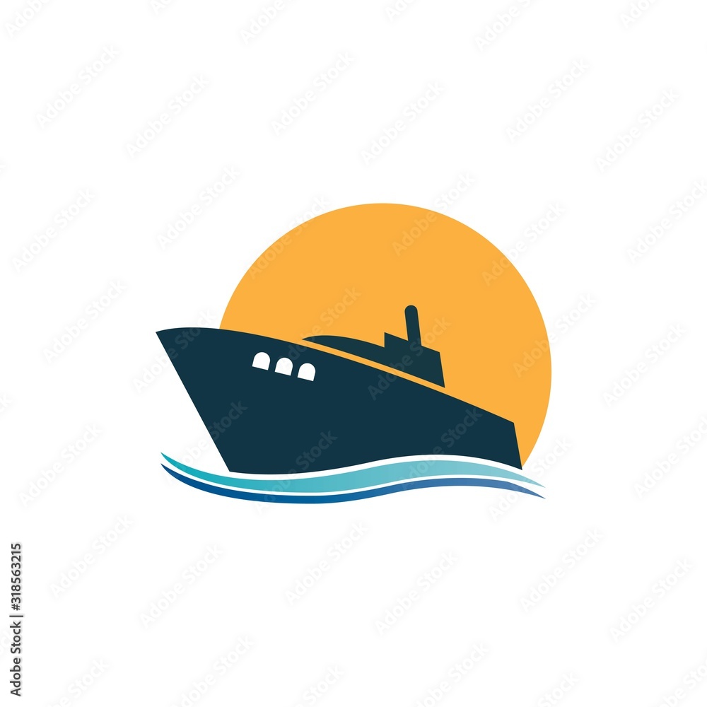 Yatch logo vector design on the sea illustration Yatch logo vector design on the sea illustration