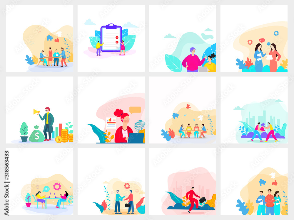Set of Business Workspace with People Working in Different Level. Set of Business Workspace with People Working in Different Level.