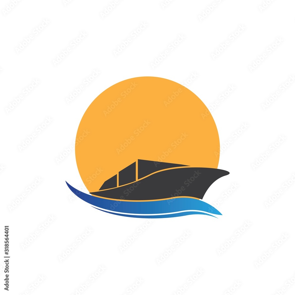 Yatch logo vector design on the sea illustration Yatch logo vector design on the sea illustration