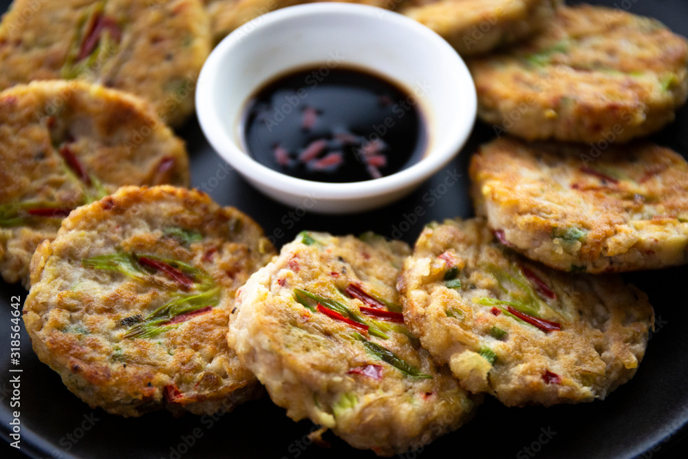 Mung-bean pancake which is called Bindaetteok Mung-bean pancake which is called Bindaetteok