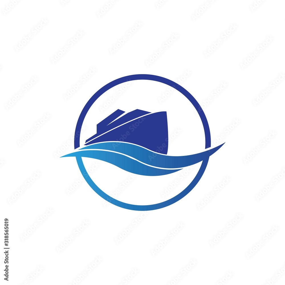 Yatch logo vector design on the sea illustration Yatch logo vector design on the sea illustration