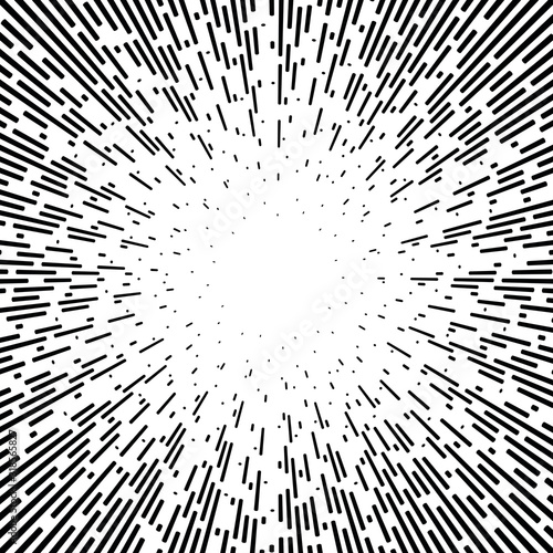 Comic book black and white radial lines background Manga or anime speed texture Superhero action frame Zoom effect Pop art gradient design Explosion vector illustration