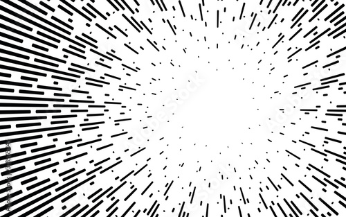 Comic book black and white radial lines background Manga or anime speed texture Superhero action frame Zoom effect Pop art gradient design Explosion vector illustration