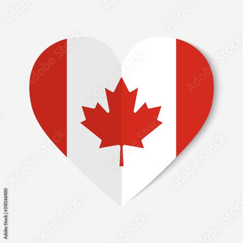 Canada flag with origami style on heart background