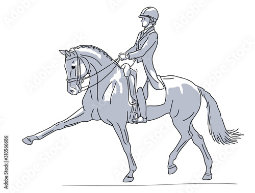 Sketch of a rider on a horse performing an extended trot