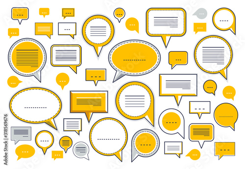 A lot of diversity speech bubbles vector set, different dialog signs geometric flat style, big set.