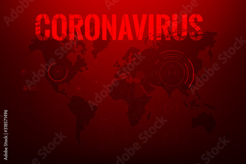 Coronavirus text outbreak with the world map and HUD 0001