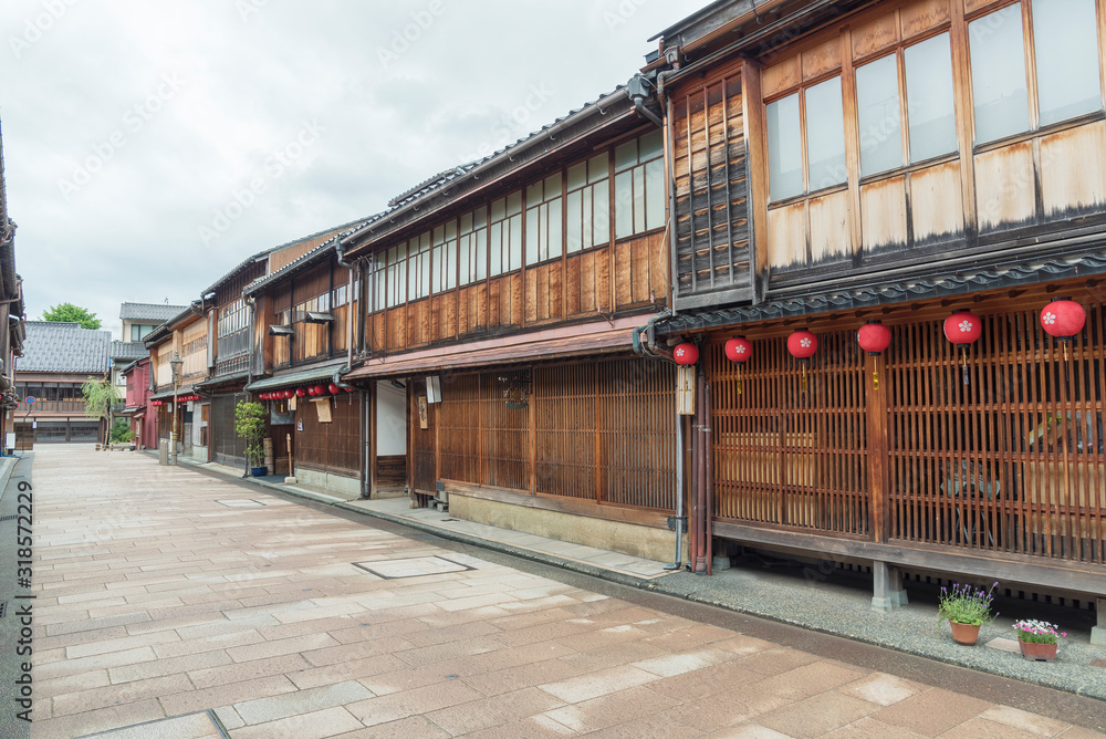 Historical street at Higashichaya district, Kanazawa, Japan