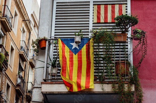 Catalonia flag outside house