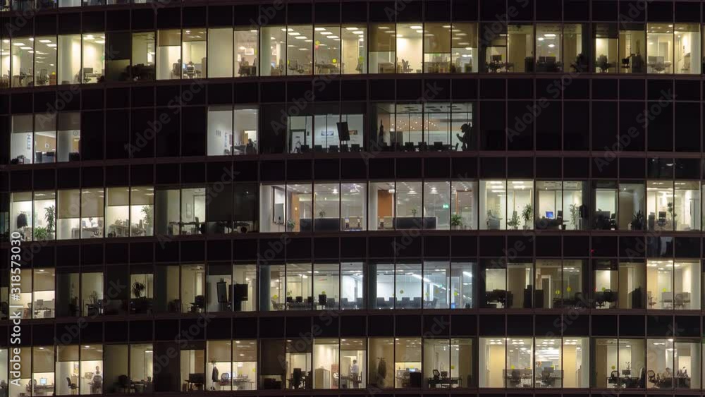 Close view to office windows in Skyscrapers International Business Center City at night timelapse from top, Moscow, Russia. Pan left and right, tilt up and down loop Close view to office windows in Skyscrapers International Business Center City at night timelapse from top, Moscow, Russia. Pan left and right, tilt up and down loop