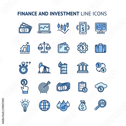 Finance Investment Sign Color Thin Line Icon Set. Vector