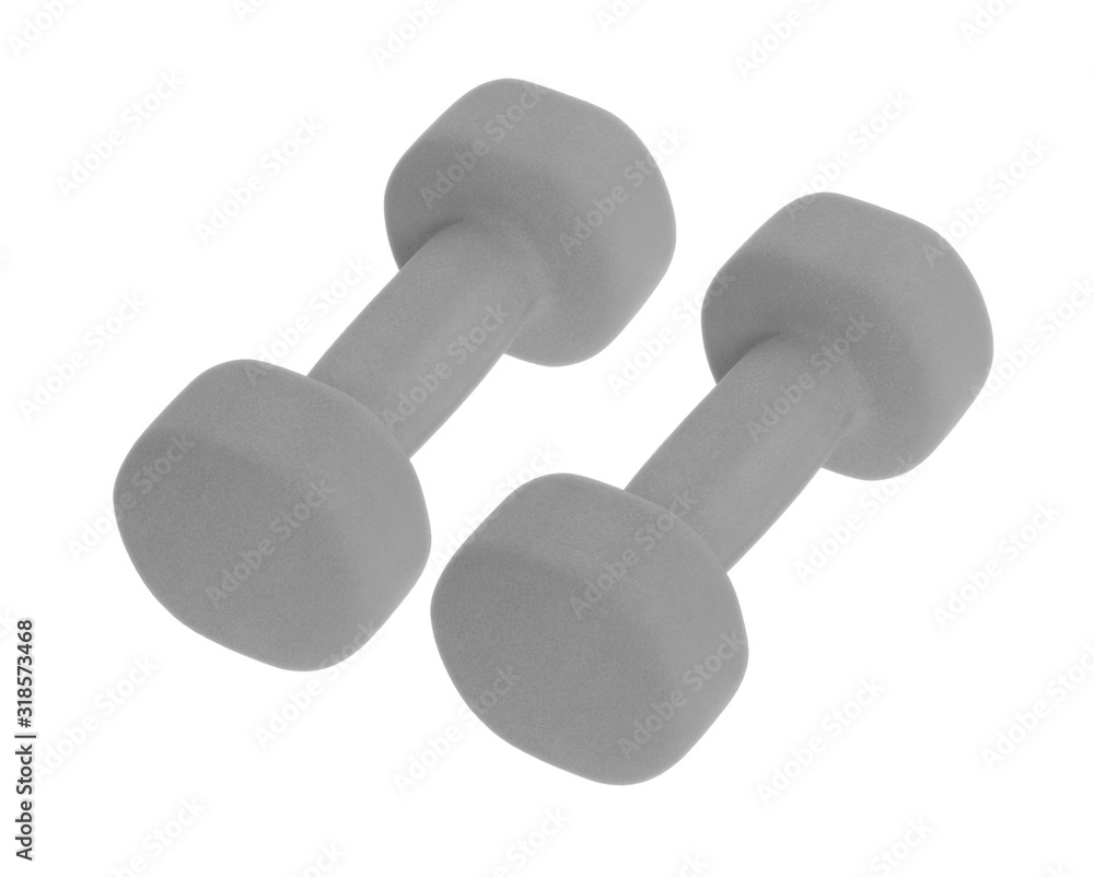Dumbbells with a soft rubber covering isolated on white background Dumbbells with a soft rubber covering isolated on white background