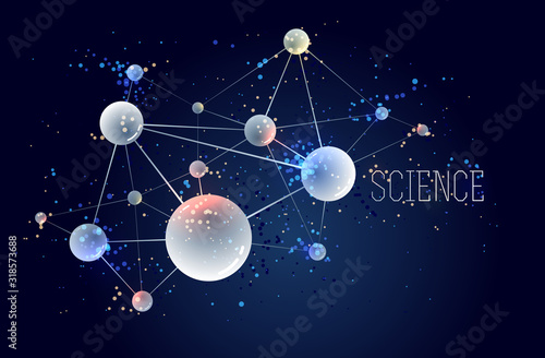 Molecules and atoms vector abstract background, science chemistry and physics theme illustration, micro and nano research and technology theme, microscopic particles.