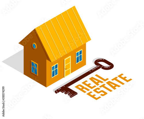 Real estate house simple vector 3d isometric illustration isolated on white, realty concept, icon or logo.