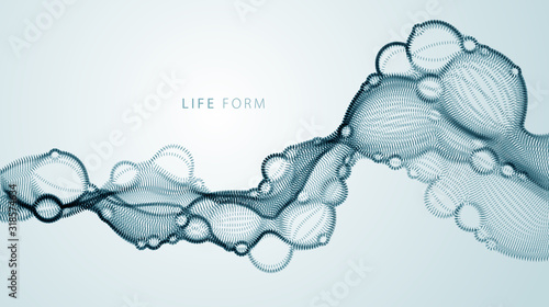 Biological mutation, microscopic virus, dotted vector particles shape, nano technology. Abstract flowing wide wallpaper background.