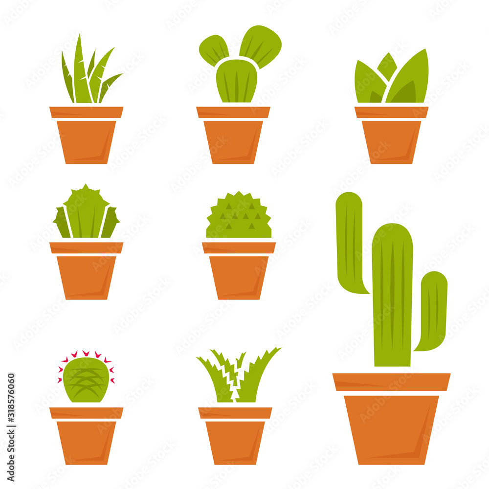 Fototapeta premium Vector flat cactus icons set on White Background