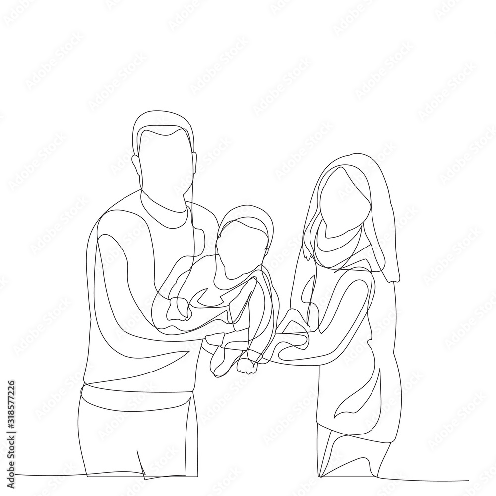 vector, isolated, single line drawing continuous, family portrait vector, isolated, single line drawing continuous, family portrait