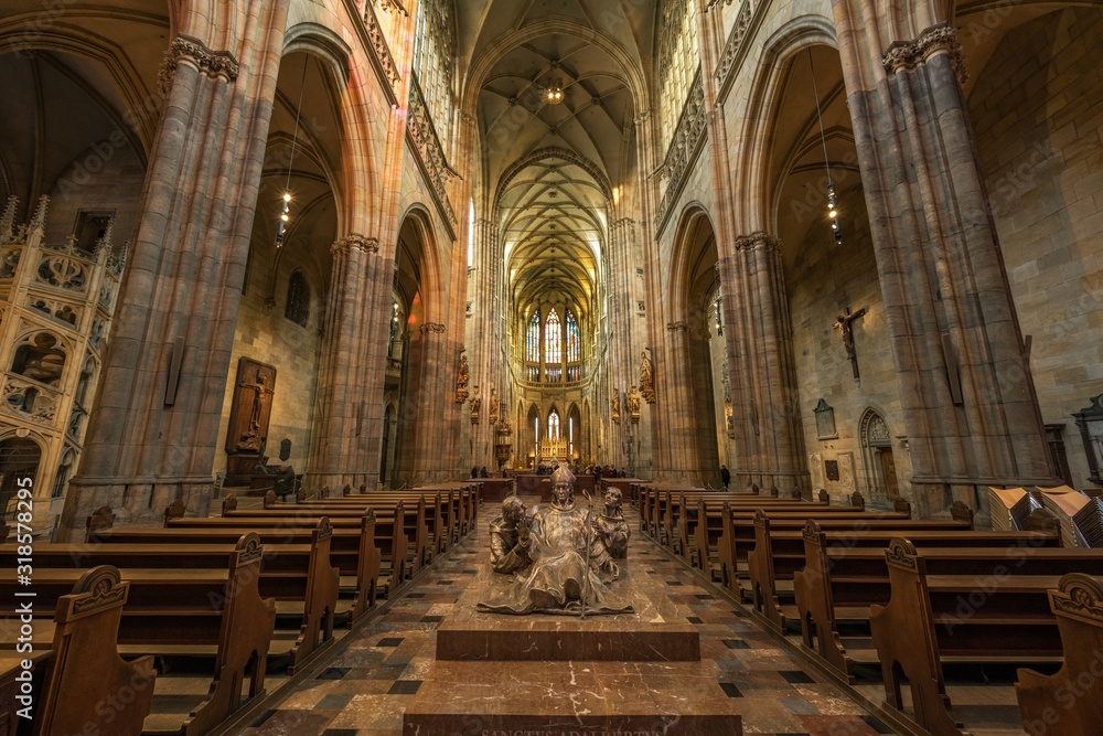 Interior of St. Vitus Cathedral at Prague Castle.