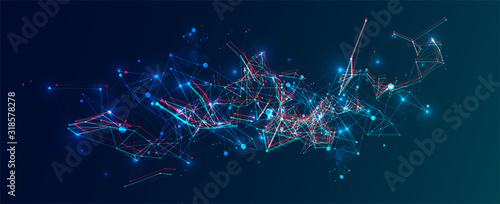 Abstract polygonal vector science background with connecting dots and lines. © Alex