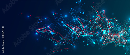 Abstract polygonal vector science background with connecting dots and lines.