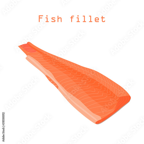 Fillet of red fish. Fresh fish product. Isolate on a white background. Vector illustration.