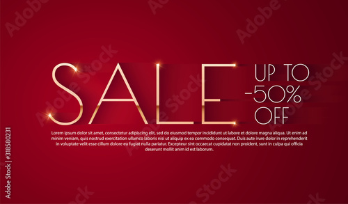 Sale banner gold metal design. Shining advertising template.
