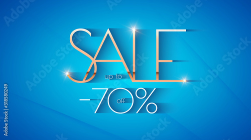 Sale banner gold metal design. Shining advertising template.